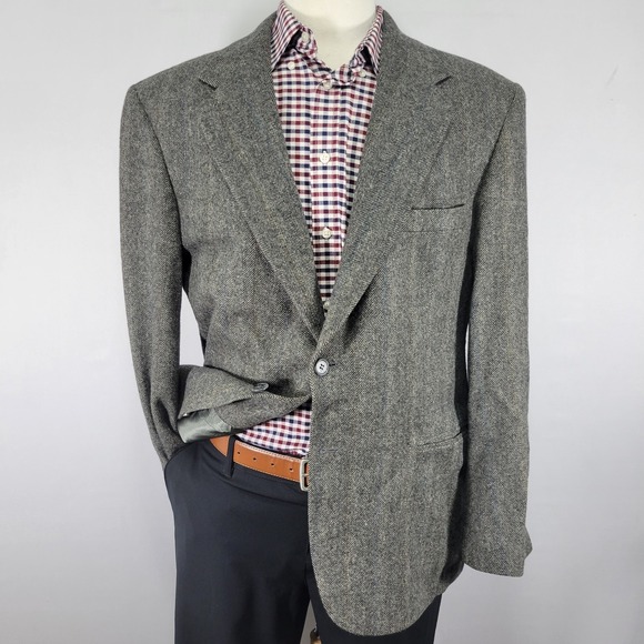 VTG‎ Croft Barrow Men's Tweed Sport Coat Blazer Two Button Gray Herringbone 42R